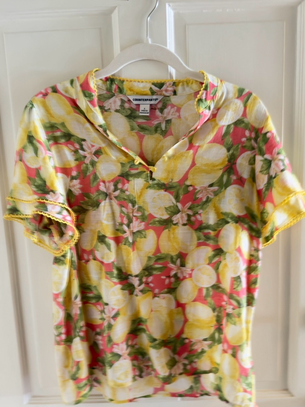 Counterparts Lemon Floral Short Sleeve Top - Yellow Pink Green
